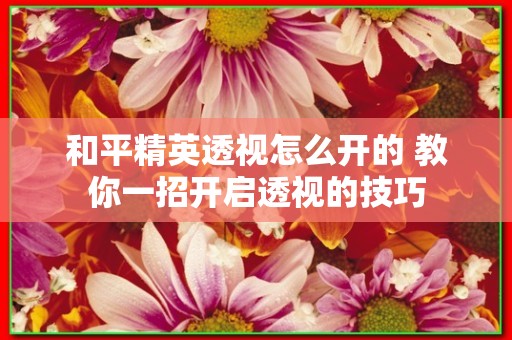 和平精英透视怎么开？注意事项开启透视功能方法介绍